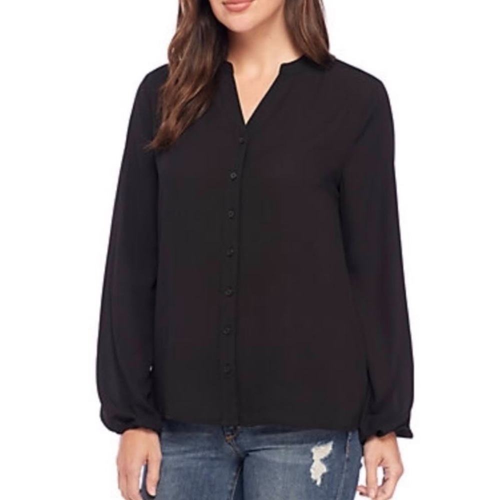 👉 New Directions Women’s Relaxed Button Front Shirt Solid Color Black Size M